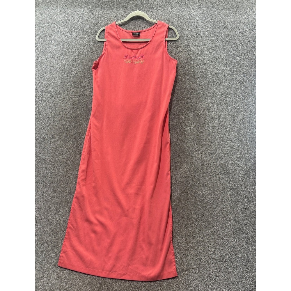 Vintage Teddi Maxi Dress Women 8 Coral Pink Floral Embroidered 90s Summer